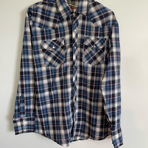 Authentic western Youngbloods Navy Plaid Button-Down Shirt men’s size large
